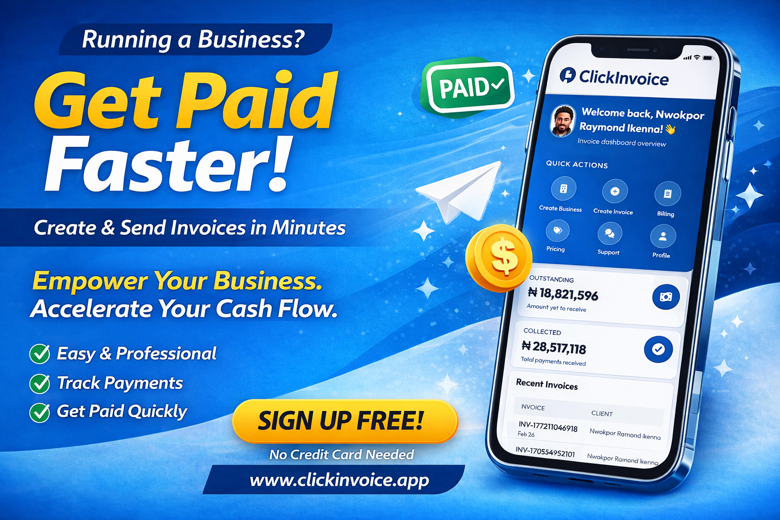 Get paid faster with ClickInvoice