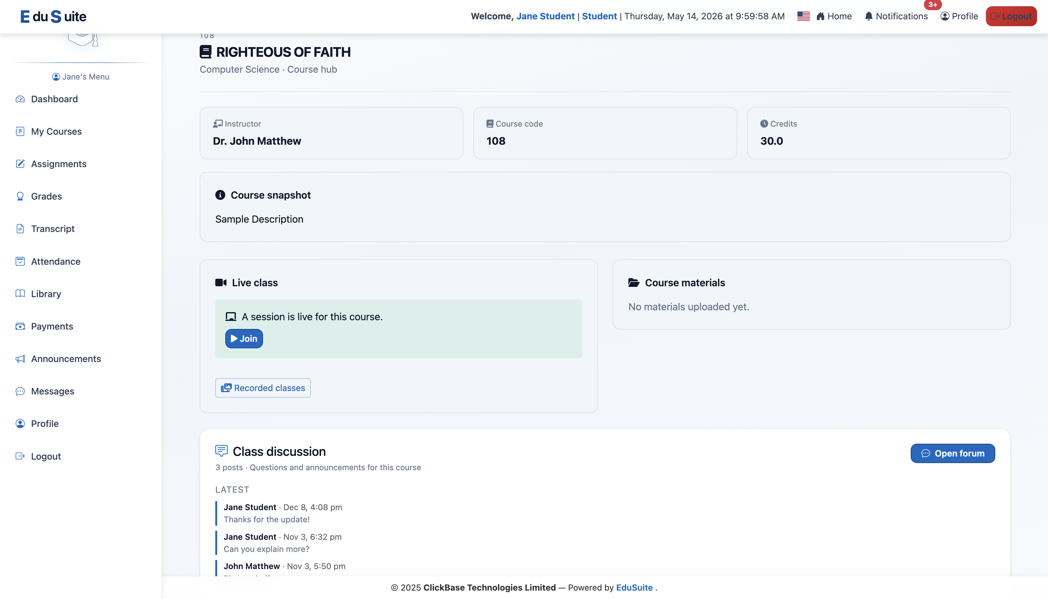 EduSuite school management dashboard