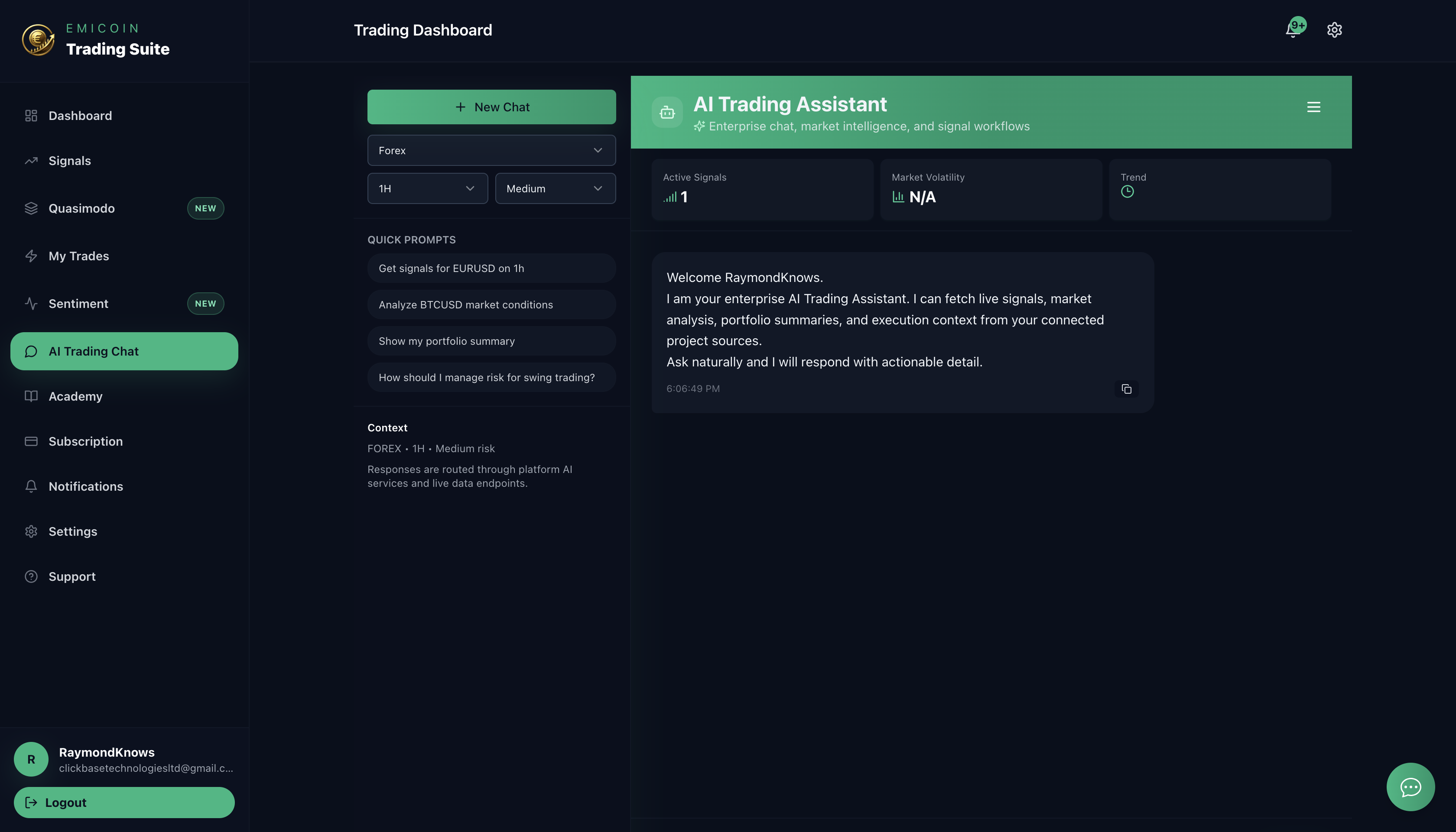 Emicoin AI chat screen