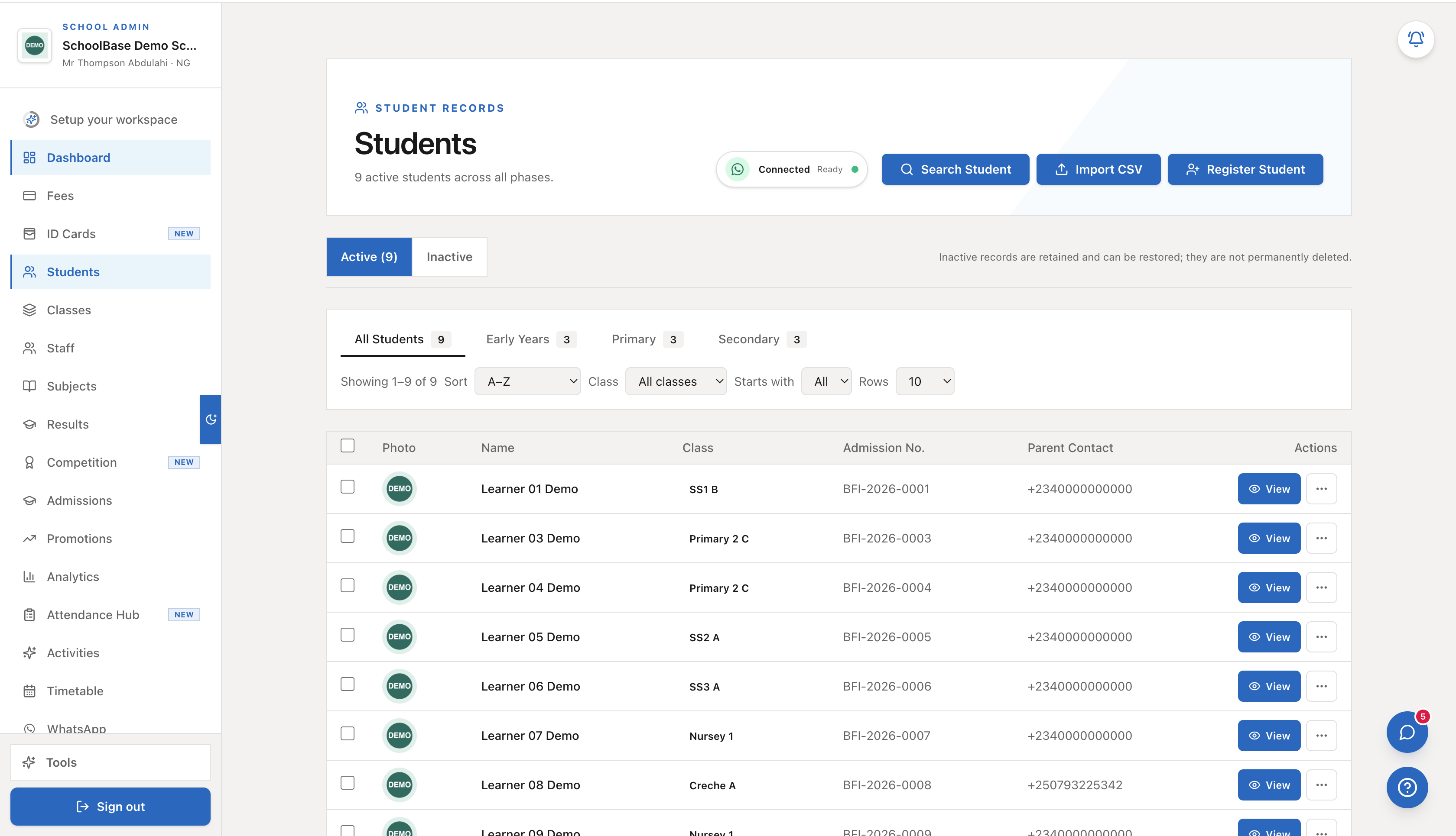 SchoolBase redesigned student list