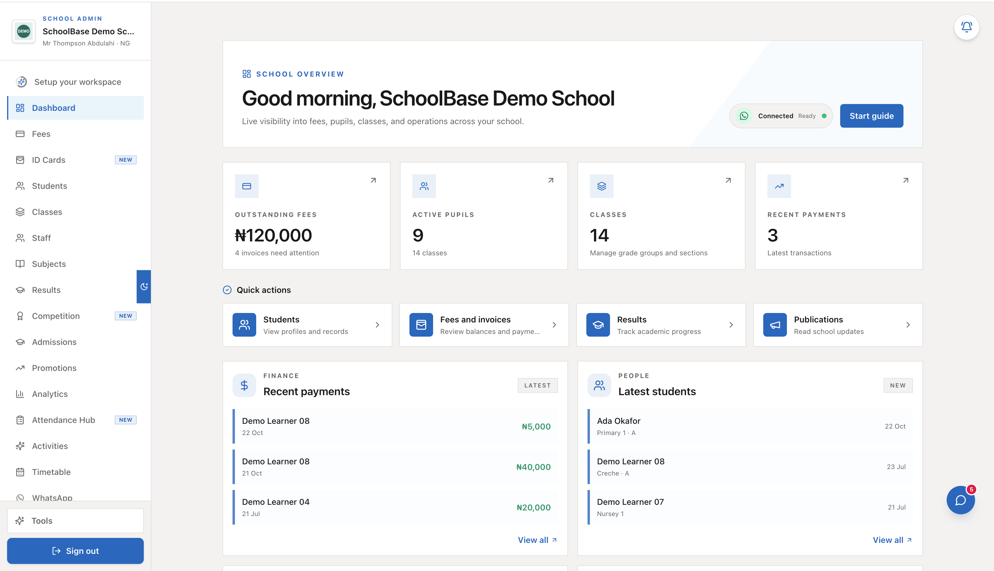 SchoolBase product interface