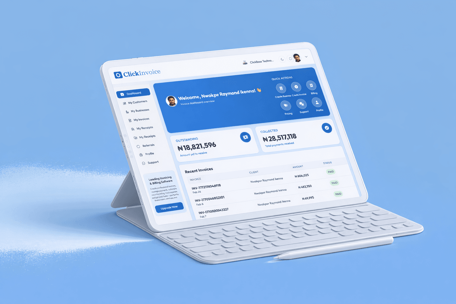 ClickInvoice on tablet