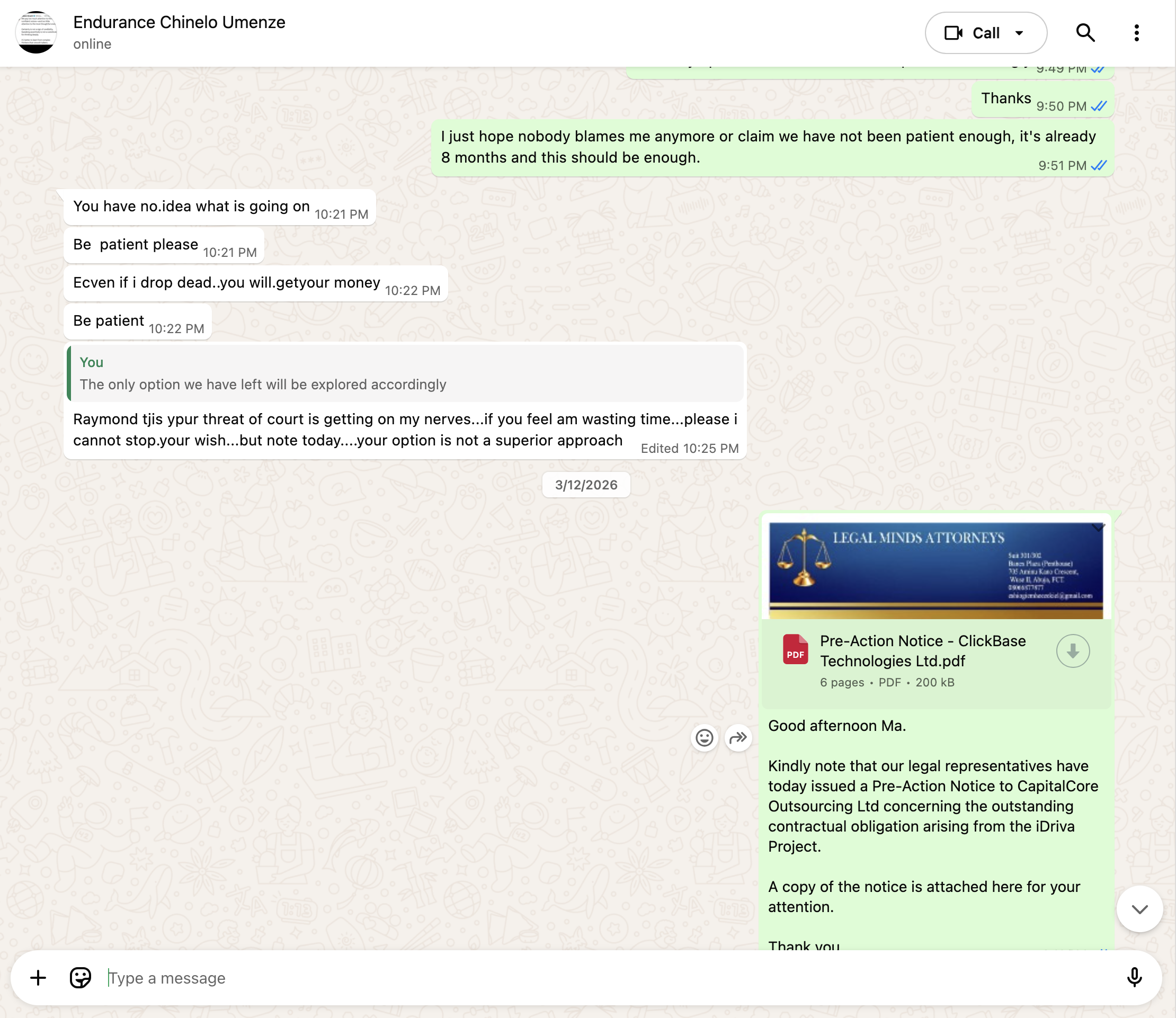 WhatsApp March 6 Screenshot