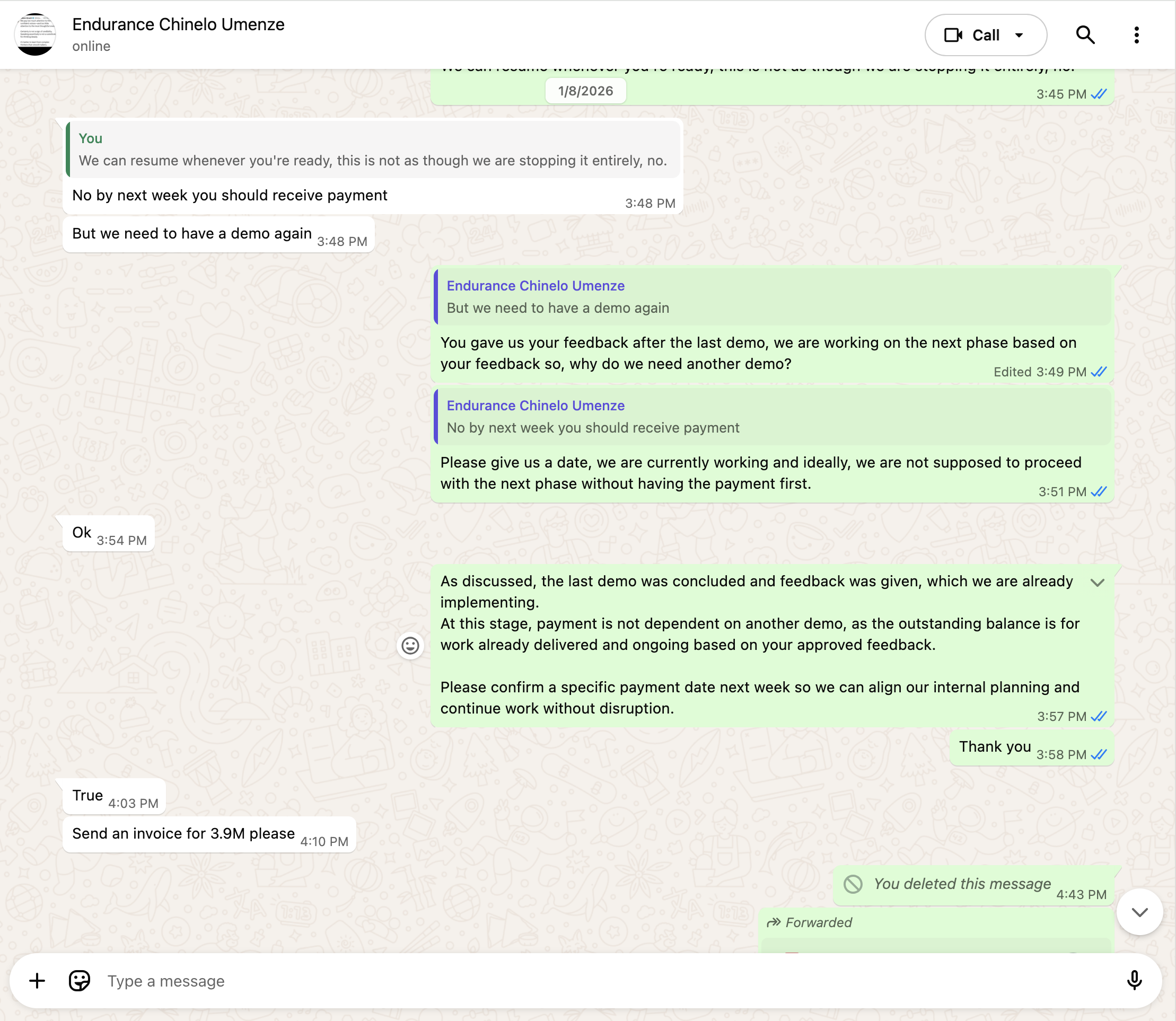 January 8 WhatsApp Screenshot