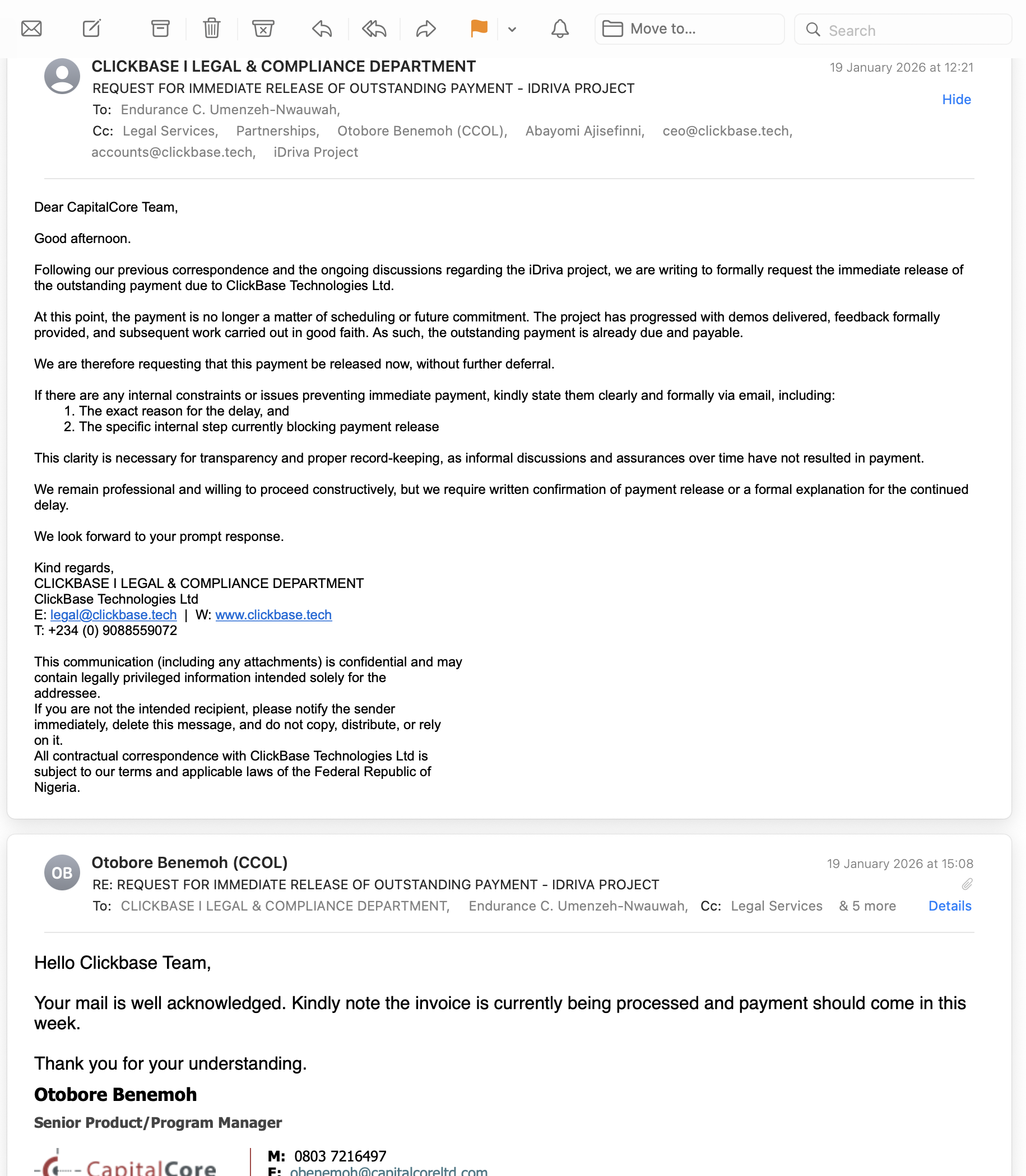 Email Exchange Screenshot