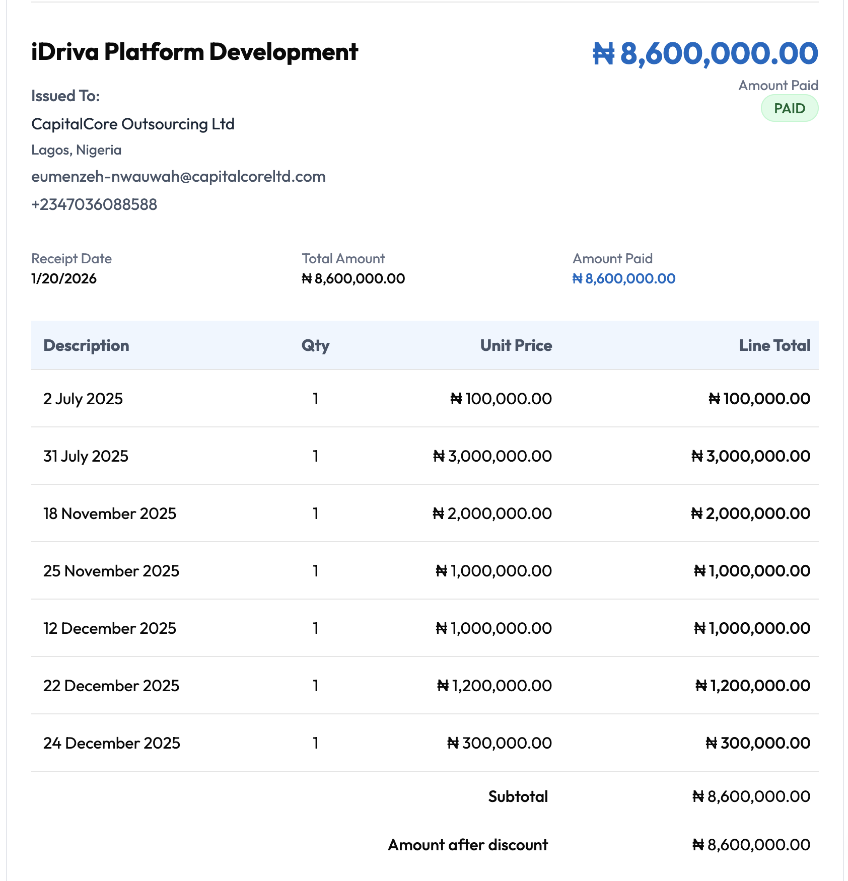 Payment Records Screenshot